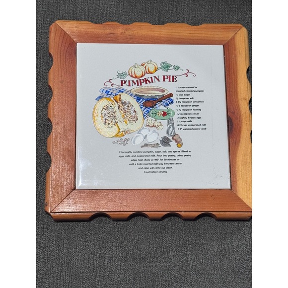 Incepa Other - Vintage Incepa Brazil Pumpkin Pie Recipe Ceramic Tile Wood Frame Trivet 1992